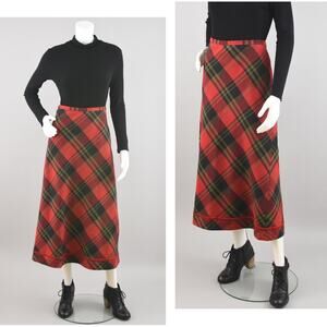 Britches Vintage 90s Red Plaid A-line MIdi Skirt Women's Size 14, 34" Waist